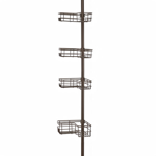 Loft97 PC6XX Tension Pole Shower Caddy Corner Organizer, Adjustable Standing Shower Caddy with 4 Removable Baskets, Rust Resistant Bathroom Tension Rod Organizer, 60 to 97 Inch