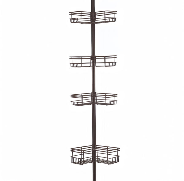 Loft97 PC6XX Tension Pole Shower Caddy Corner Organizer, Adjustable Standing Shower Caddy with 4 Removable Baskets, Rust Resistant Bathroom Tension Rod Organizer, 60 to 97 Inch