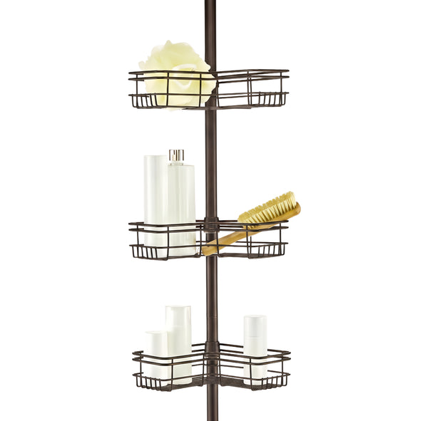 Loft97 PC6XX Tension Pole Shower Caddy Corner Organizer, Adjustable Standing Shower Caddy with 4 Removable Baskets, Rust Resistant Bathroom Tension Rod Organizer, 60 to 97 Inch