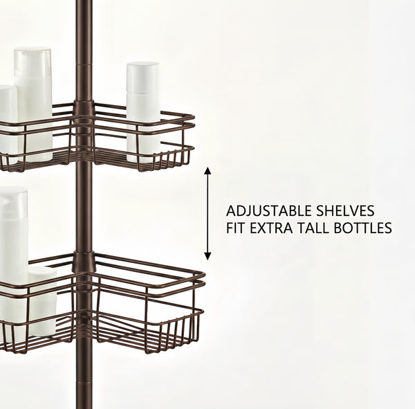 Loft97 PC6XX Tension Pole Shower Caddy Corner Organizer, Adjustable Standing Shower Caddy with 4 Removable Baskets, Rust Resistant Bathroom Tension Rod Organizer, 60 to 97 Inch