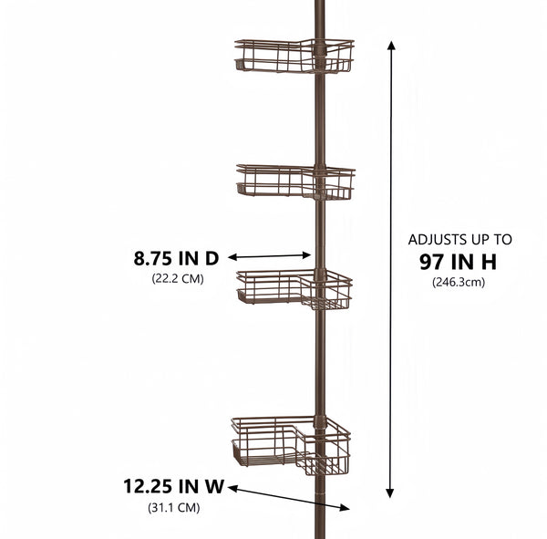 Loft97 PC6XX Tension Pole Shower Caddy Corner Organizer, Adjustable Standing Shower Caddy with 4 Removable Baskets, Rust Resistant Bathroom Tension Rod Organizer, 60 to 97 Inch