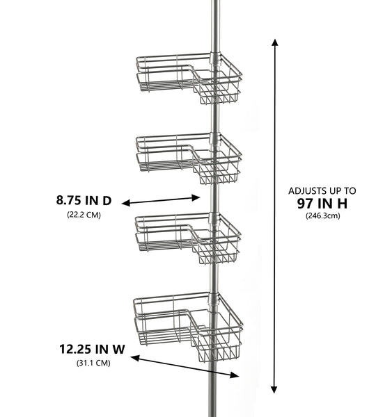 Loft97 PC6XX Rust-Resistant Shower Tension Pole Caddy, 4 Shelves