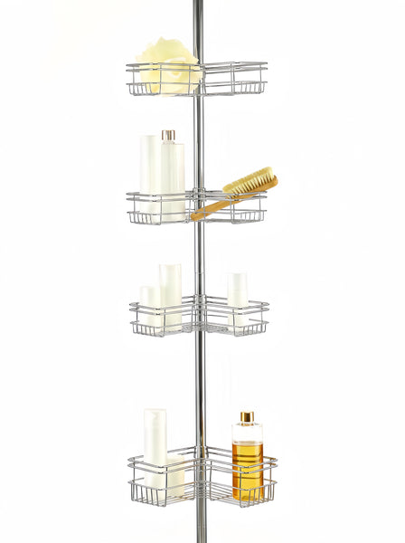 Loft97 PC6XX Tension Pole Shower Caddy Corner Organizer, Adjustable Standing Shower Caddy with 4 Removable Baskets, Rust Resistant Bathroom Tension Rod Organizer, 60 to 97 Inch