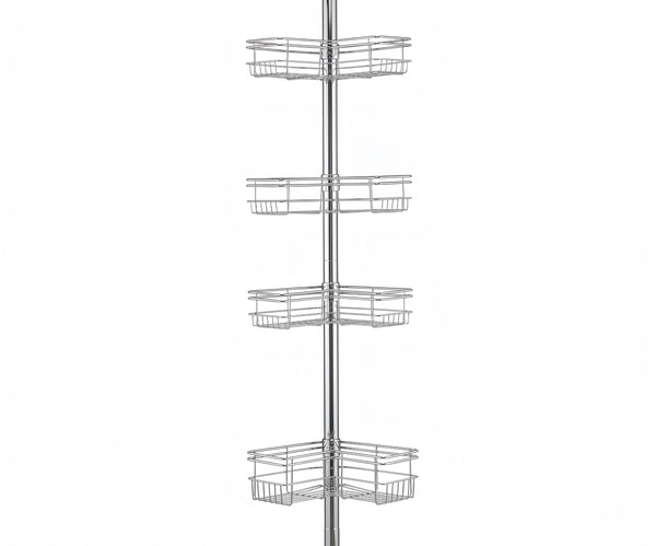 Loft97 PC6XX Tension Pole Shower Caddy Corner Organizer, Adjustable Standing Shower Caddy with 4 Removable Baskets, Rust Resistant Bathroom Tension Rod Organizer, 60 to 97 Inch