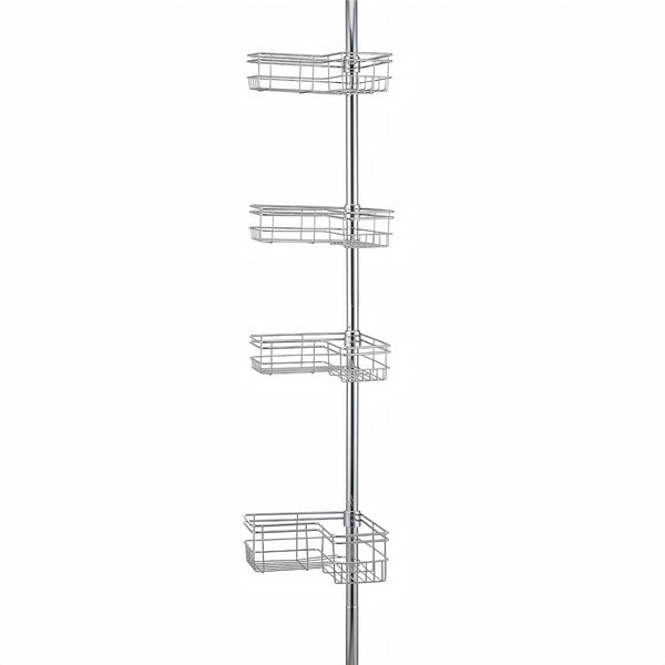 Loft97 PC6XX Tension Pole Shower Caddy Corner Organizer, Adjustable Standing Shower Caddy with 4 Removable Baskets, Rust Resistant Bathroom Tension Rod Organizer, 60 to 97 Inch