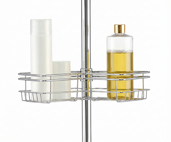 Loft97 PC6XX Tension Pole Shower Caddy Corner Organizer, Adjustable Standing Shower Caddy with 4 Removable Baskets, Rust Resistant Bathroom Tension Rod Organizer, 60 to 97 Inch