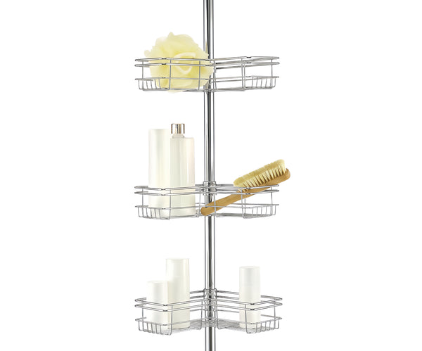 Loft97 PC6XX Tension Pole Shower Caddy Corner Organizer, Adjustable Standing Shower Caddy with 4 Removable Baskets, Rust Resistant Bathroom Tension Rod Organizer, 60 to 97 Inch