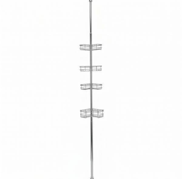 Loft97 PC6XX Tension Pole Shower Caddy Corner Organizer, Adjustable Standing Shower Caddy with 4 Removable Baskets, Rust Resistant Bathroom Tension Rod Organizer, 60 to 97 Inch