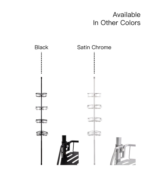 Loft97 PC9XX Flat Shelf Tension Rod Shower Organizer - Rustproof Corner Shower Caddy with 4 Adjustable Shelves - Stand Up Shower Corner Shelf, Bathtub Corner Rack - Includes Shower Liner and Shower Hooks