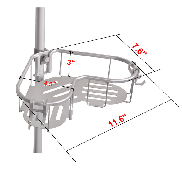 Loft97 PC9XX Flat Shelf Tension Rod Shower Organizer - Rustproof Corner Shower Caddy with 4 Adjustable Shelves - Stand Up Shower Corner Shelf, Bathtub Corner Rack - Includes Shower Liner and Shower Hooks