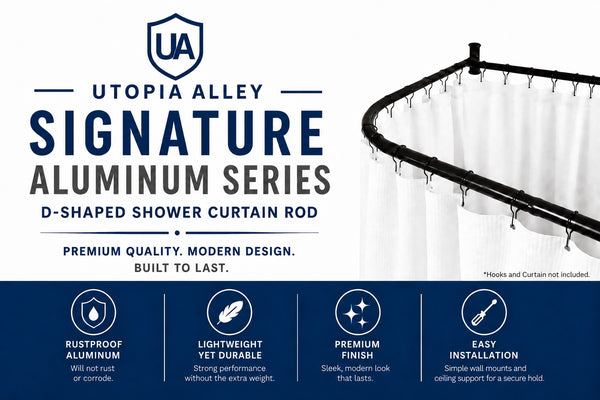 Loft97 DR1XX Signature Aluminum Series Freestanding Tub Shower Curtain Rod - D-Shaped Rustproof Aluminum with Ceiling Support, 60x25 Inch