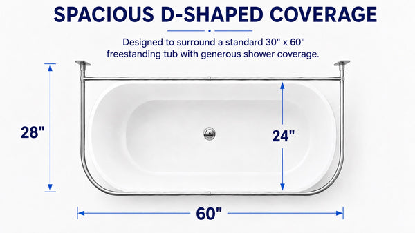 Loft97 DR1XX Signature Aluminum Series Freestanding Tub Shower Curtain Rod - D-Shaped Rustproof Aluminum with Ceiling Support, 60x25 Inch