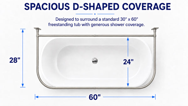 Loft97 DR1XX Signature Aluminum Series Freestanding Tub Shower Curtain Rod - D-Shaped Rustproof Aluminum with Ceiling Support, 60x25 Inch