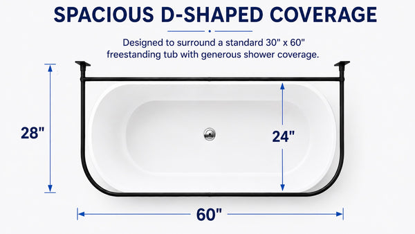 Loft97 DR1XX Signature Aluminum Series Freestanding Tub Shower Curtain Rod - D-Shaped Rustproof Aluminum with Ceiling Support, 60x25 Inch
