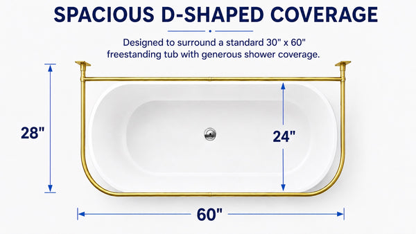 Loft97 DR1XX Signature Aluminum Series Freestanding Tub Shower Curtain Rod - D-Shaped Rustproof Aluminum with Ceiling Support, 60x25 Inch