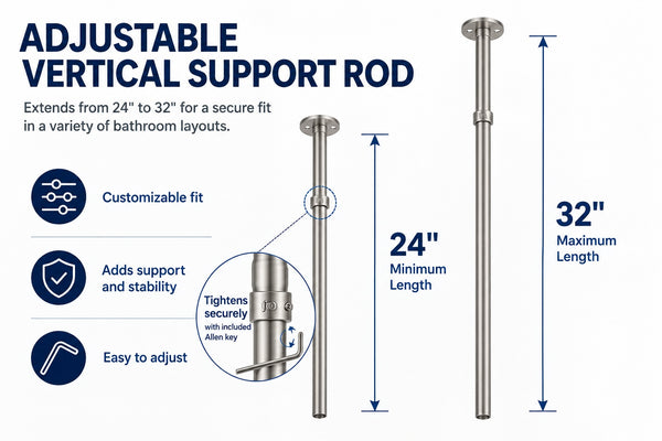 Loft97 DR1XX Signature Aluminum Series Freestanding Tub Shower Curtain Rod - D-Shaped Rustproof Aluminum with Ceiling Support, 60x25 Inch