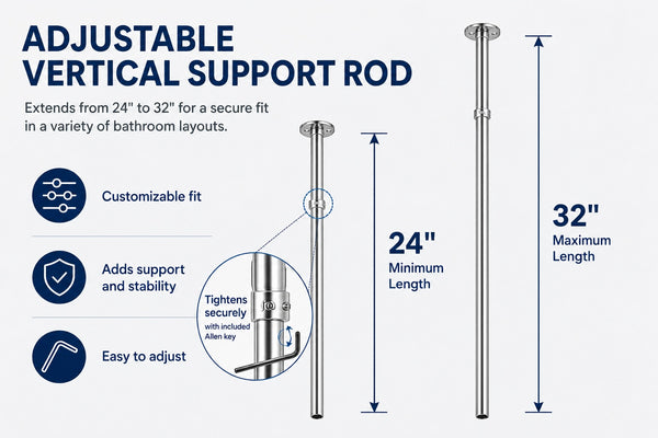 Loft97 DR1XX Signature Aluminum Series Freestanding Tub Shower Curtain Rod - D-Shaped Rustproof Aluminum with Ceiling Support, 60x25 Inch