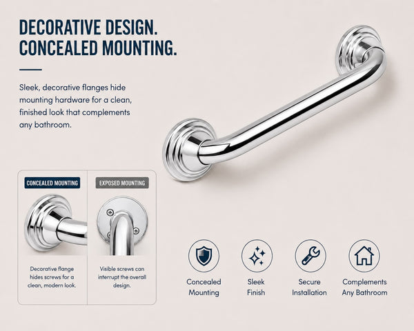 Loft97 GBXX Decorative Grab Bar for Shower & Bathroom – 1.25-Inch Stainless Steel Wall-Mounted Safety Handle with Concealed Hardware