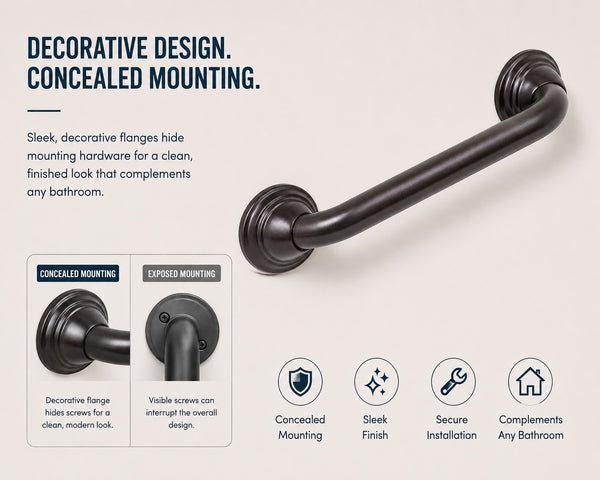 Loft97 GBXX Decorative Grab Bar for Shower & Bathroom – 1.25-Inch Stainless Steel Wall-Mounted Safety Handle with Concealed Hardware