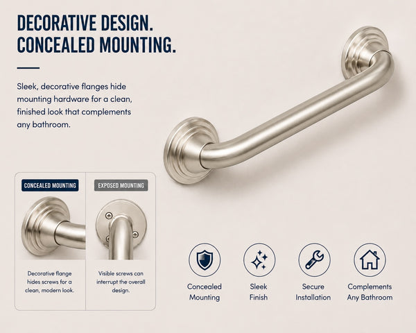 Loft97 GBXX Decorative Grab Bar for Shower & Bathroom – 1.25-Inch Stainless Steel Wall-Mounted Safety Handle with Concealed Hardware