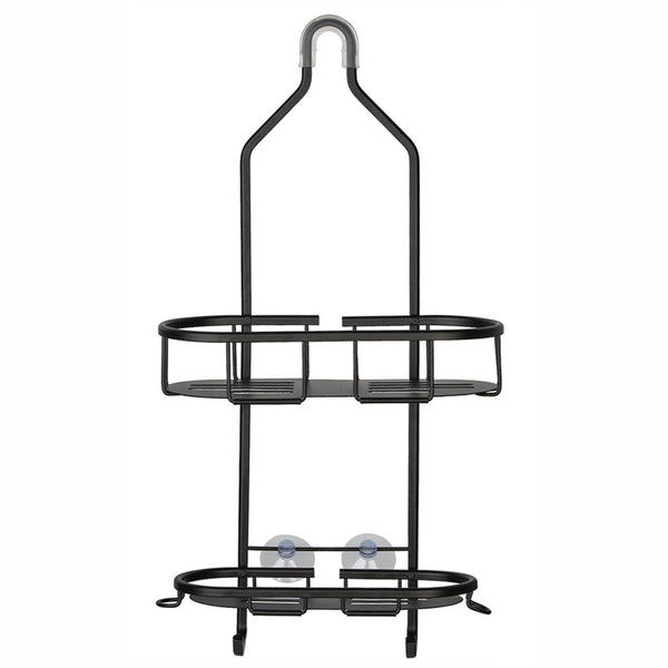 Loft97 SHC13BK Rustproof Aluminum Shower Caddy for Shower Heads - Hanging Shower Caddy Organizer with 2 Shelves, Overhead Shower Caddy for Bathroom & Home, Includes shower hooks and shower liner - Matte Black Finish