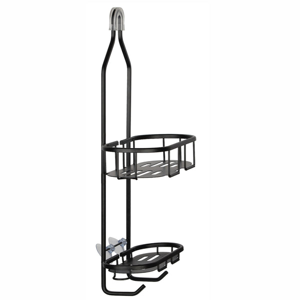 Loft97 SHC13BK Rustproof Aluminum Shower Caddy for Shower Heads - Hanging Shower Caddy Organizer with 2 Shelves, Overhead Shower Caddy for Bathroom & Home, Includes shower hooks and shower liner - Matte Black Finish