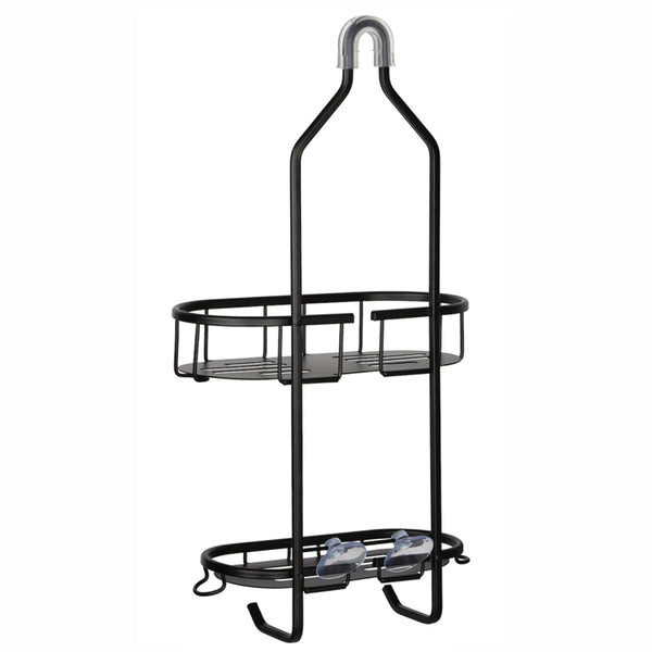 Loft97 SHC13BK Rustproof Aluminum Shower Caddy for Shower Heads - Hanging Shower Caddy Organizer with 2 Shelves, Overhead Shower Caddy for Bathroom & Home, Includes shower hooks and shower liner - Matte Black Finish