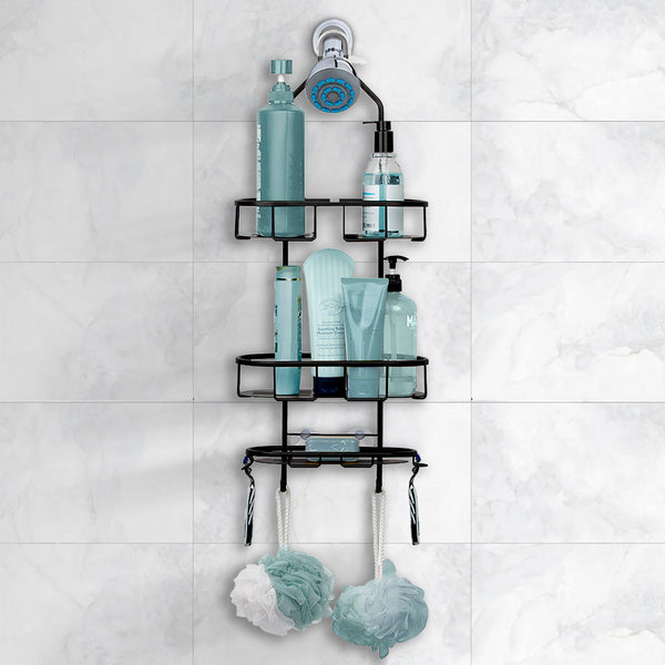 Loft97 SHC14BK Rustproof Aluminum Shower Caddy for Shower Heads - Hanging Shower Caddy Organizer with 3 Shelves for Bathroom & Home, Includes shower hooks and shower liner - Matte Black Finish