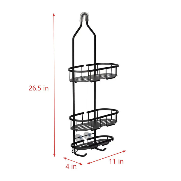 Loft97 SHC14BK Rustproof Aluminum Shower Caddy for Shower Heads - Hanging Shower Caddy Organizer with 3 Shelves for Bathroom & Home, Includes shower hooks and shower liner - Matte Black Finish