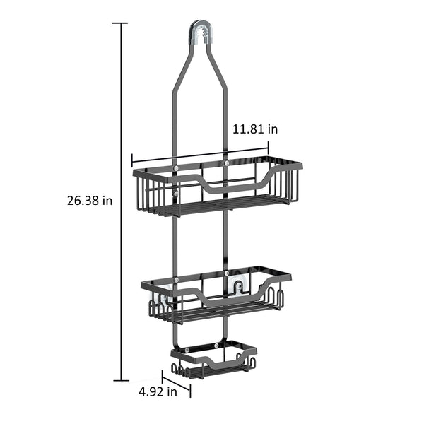 Loft97 SHC7BK KD Rust-Resistant Steel Shower Caddy for Shower Heads - Hanging Shower Caddy Organizer with 3 Shelves, Overhead Shower Caddy for Bathroom & Home, Black