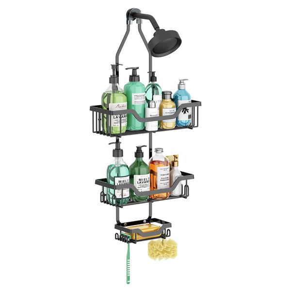 Loft97 SHC7BK KD Rust-Resistant Steel Shower Caddy for Shower Heads - Hanging Shower Caddy Organizer with 3 Shelves, Overhead Shower Caddy for Bathroom & Home, Black