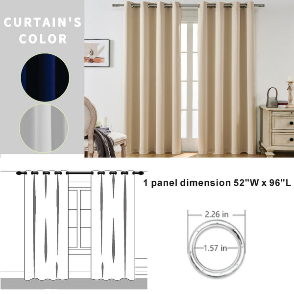 Loft97 WC1XX Solid Blackout Window Curtains for Bedrooms and Living Rooms, Polyester Curtains, 2 Panels Set 52" W × 96" L