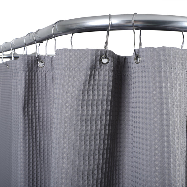 Loft97 BL3XX Waffle Weave Clawfoot Tub Shower Curtain 180 x 70 Inch Wrap Around - Heavyweight Fabric, Washable, Water Repellent, with 36 Hooks Set, 180x70, Gray/White