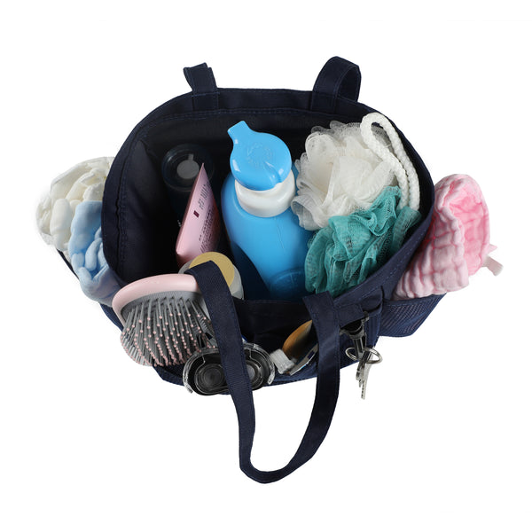 Loft97 CC2XX Mesh Portable Shower Caddy, Quick Dry Shower Tote Bag, Bathroom Organizer Bag, Gray/Blue Color. Perfect For Dorm, Gym, Bath with Handles.