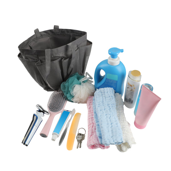 Loft97 CC2XX Mesh Portable Shower Caddy, Quick Dry Shower Tote Bag, Bathroom Organizer Bag, Gray/Blue Color. Perfect For Dorm, Gym, Bath with Handles.