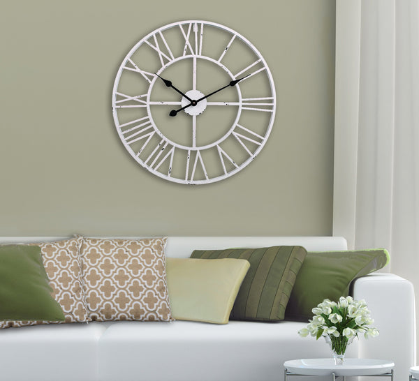 Roman Round Wall Clock, Distressed Finish, Antique White, 24" or 30", Loft97