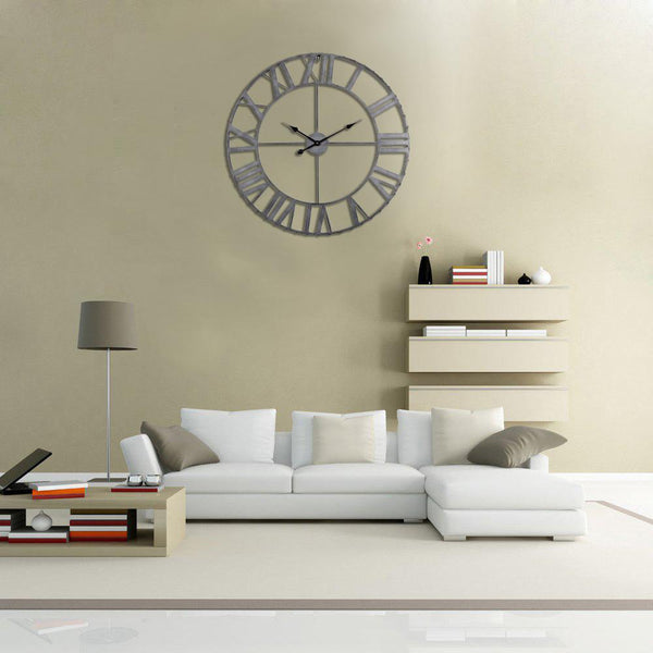 Loft97 CL0024PAGY014 Rivet Edge Roman Industrial Wall Clock, 32" Diameter, Pewter