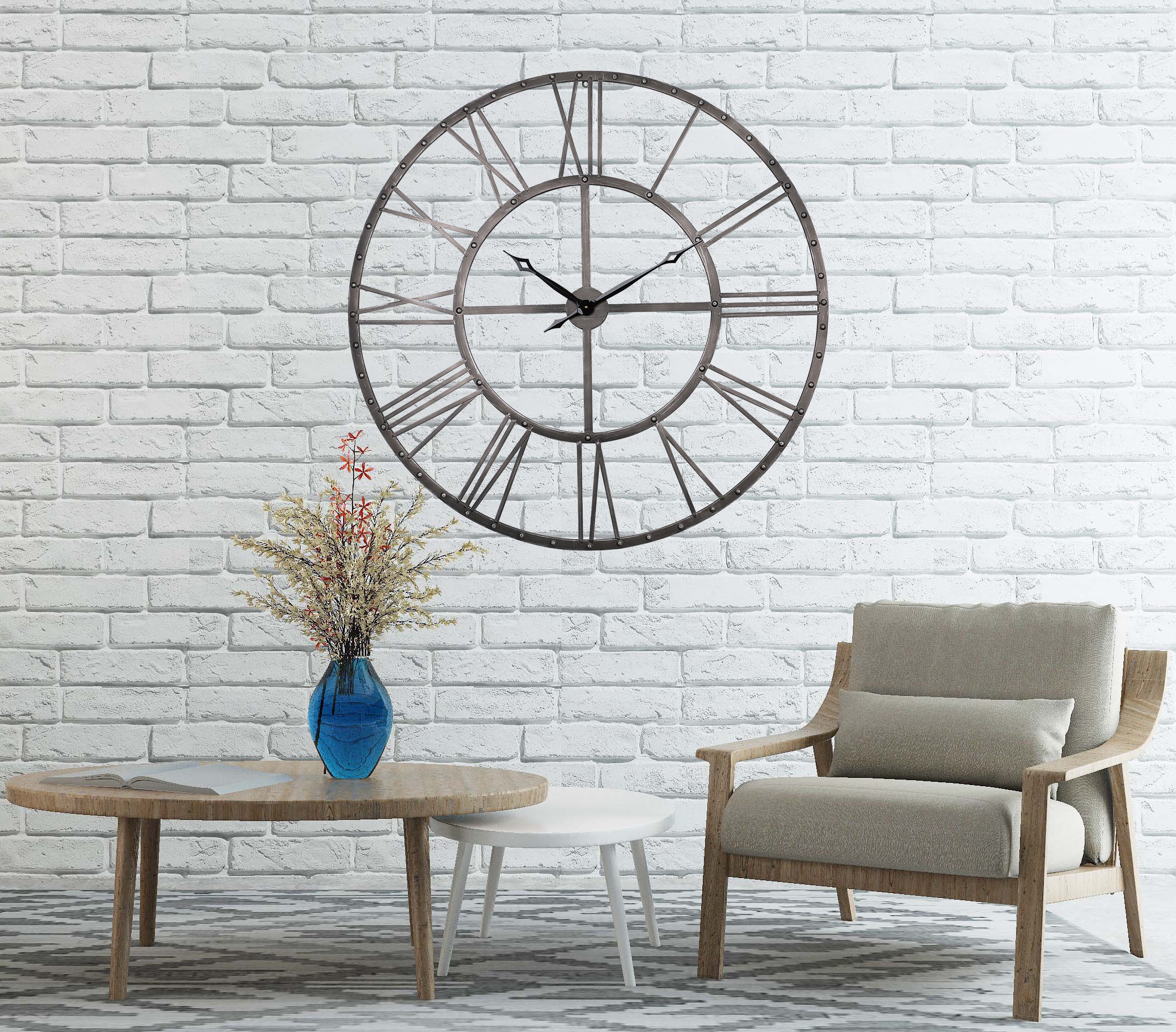 Loft97 CL25GY Rivet Roman Industrial Oversize Wall Clock, Gray, 45