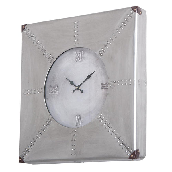 Loft97 CL29SV Oversize Roman Square Wall Clock, 24", Silver Rustic Finish