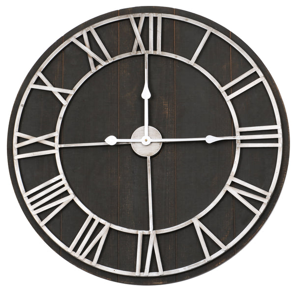 Loft97 CL33BK Oversize Roman Round Wall Clock, 28" Diameter, Dark Wood Finish