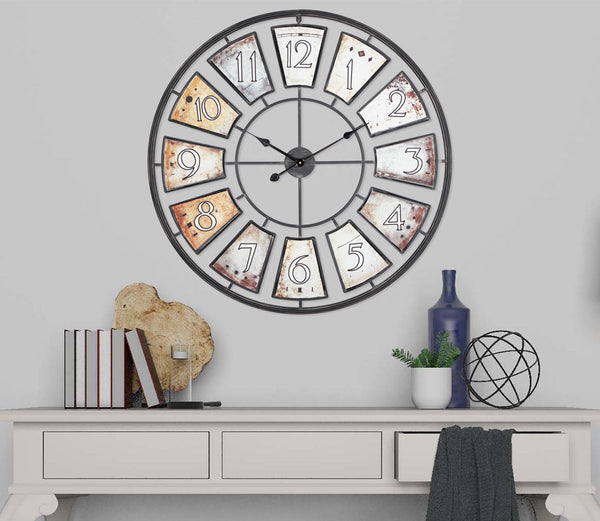 Loft97 CL44ML 35" Metal Wall Clock with Black Frame and Colored Panels