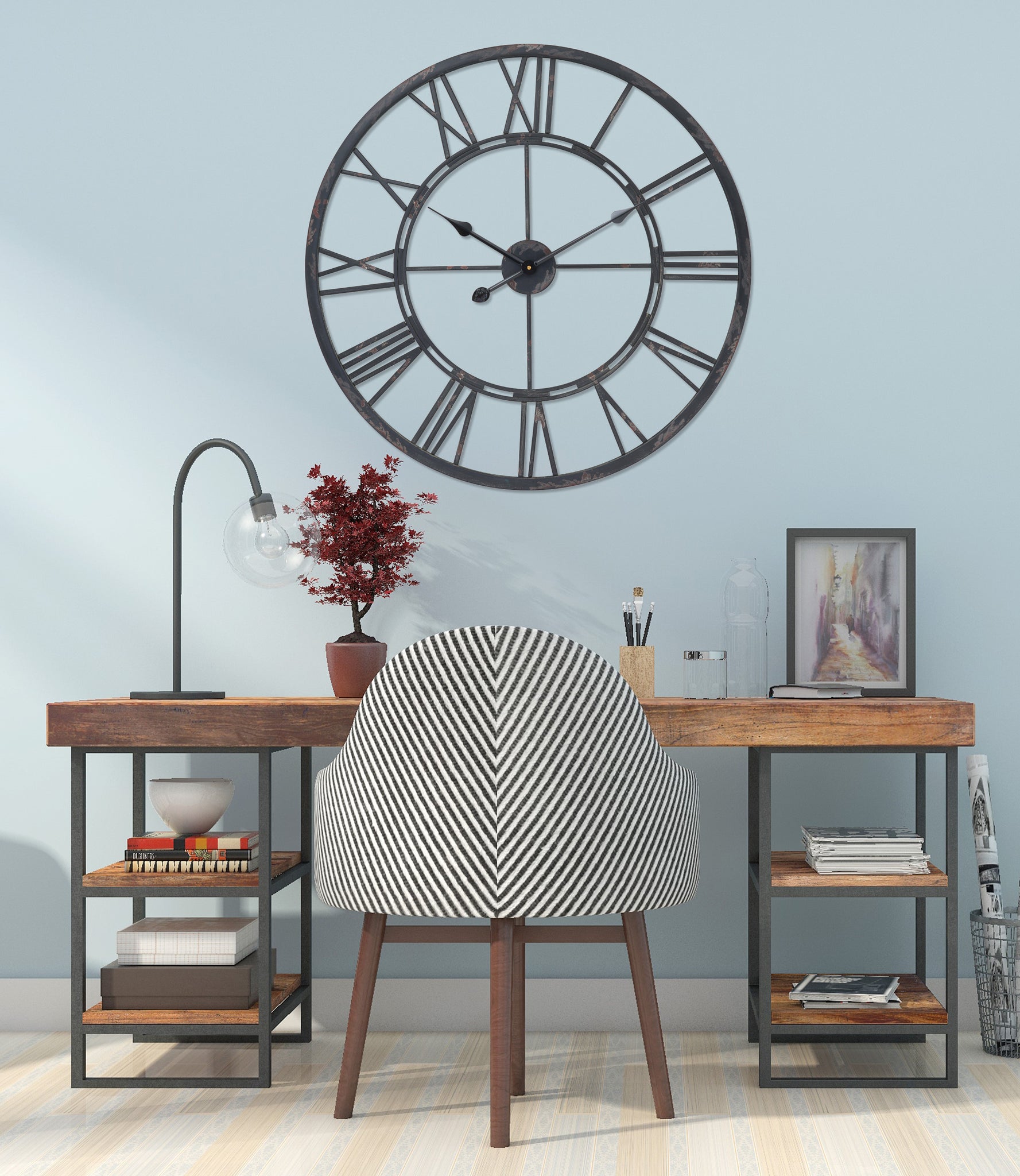 Loft97 CL6XX Oversized Roman Round Wall Clock - Large Wall Clock, Big Clocks For Living Room Decor Or Dining Room Decor, Roman Numeral Wall Clock, Decorative Wall Clock, 27" Diameter