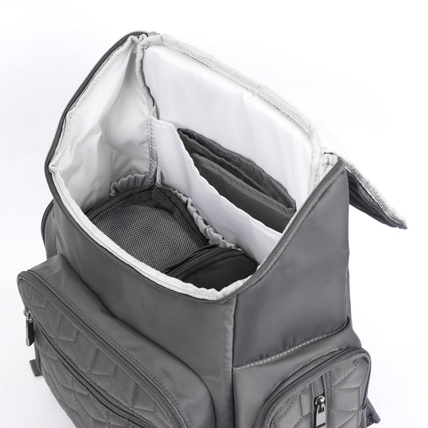 Loft97 Textured Baby Diaper Bag, Waterproof with Changing Mat, Pockets, and Insulated Pouch, Gray