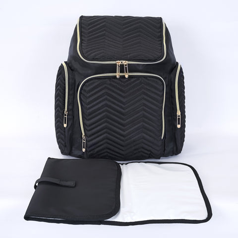 Loft97 Textured Chevron Baby Diaper Bag, Waterproof with Changing Mat, Pockets, and Stroller Straps, Black