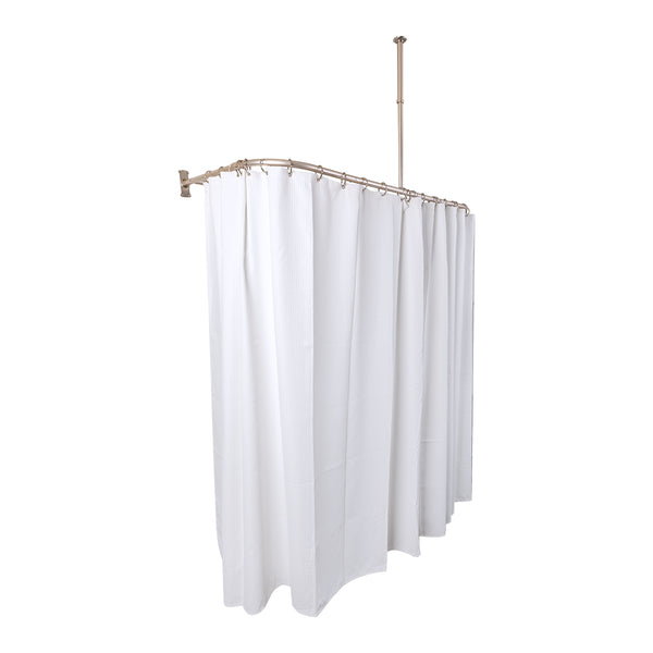 Loft97 DR9XX Rustproof Aluminum D-shape Shower Curtain Rods With Ceiling Support for Freestanding Tubs, 60 Inch Large Size by 25 Inch, with White Shower curtain 180x70 inch