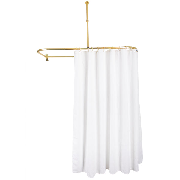 Loft97 DR9XX Rustproof Aluminum D-shape Shower Curtain Rods With Ceiling Support for Freestanding Tubs, 60 Inch Large Size by 25 Inch, with White Shower curtain 180x70 inch