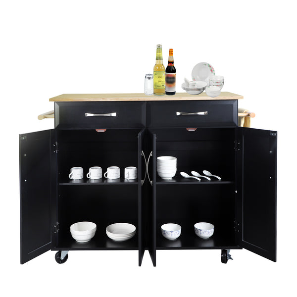 Loft97 Kitchen Cart with Storage Cabinets, Handles, Rolling Kitchen Island, Black