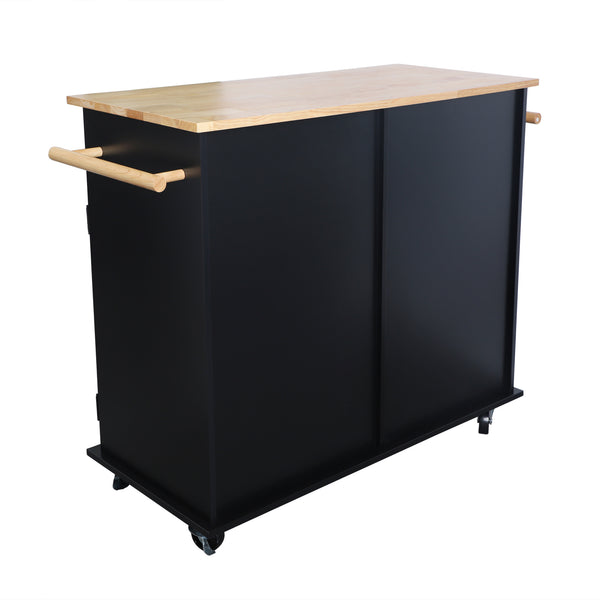Loft97 Kitchen Cart with Storage Cabinets, Handles, Rolling Kitchen Island, Black