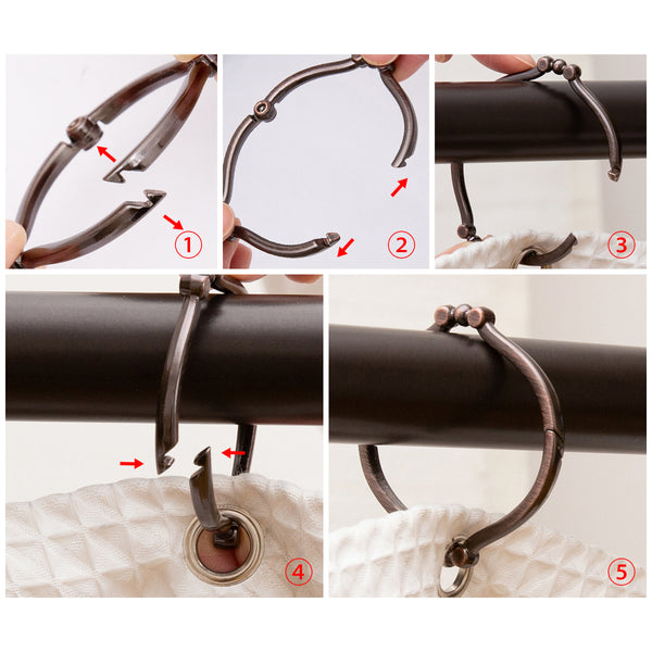 Loft97 HK12XX Shower Rings, Shower Curtain Rings for Bathroom, Rustproof Zinc Shower Curtain Hooks Rings, Set of 12, Chrome/Oil Rubbed Bronze/Brushed Nickel/Black/Gold