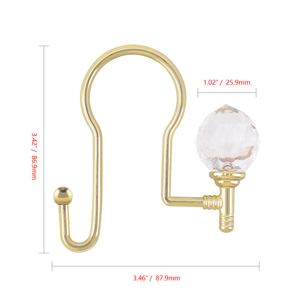 Loft97 HK18XX Shower Hooks, Double Shower Curtain Hooks for Bathroom, Rustproof Zinc Shower Curtain Hooks Rings, Crystal Design, Set of 12